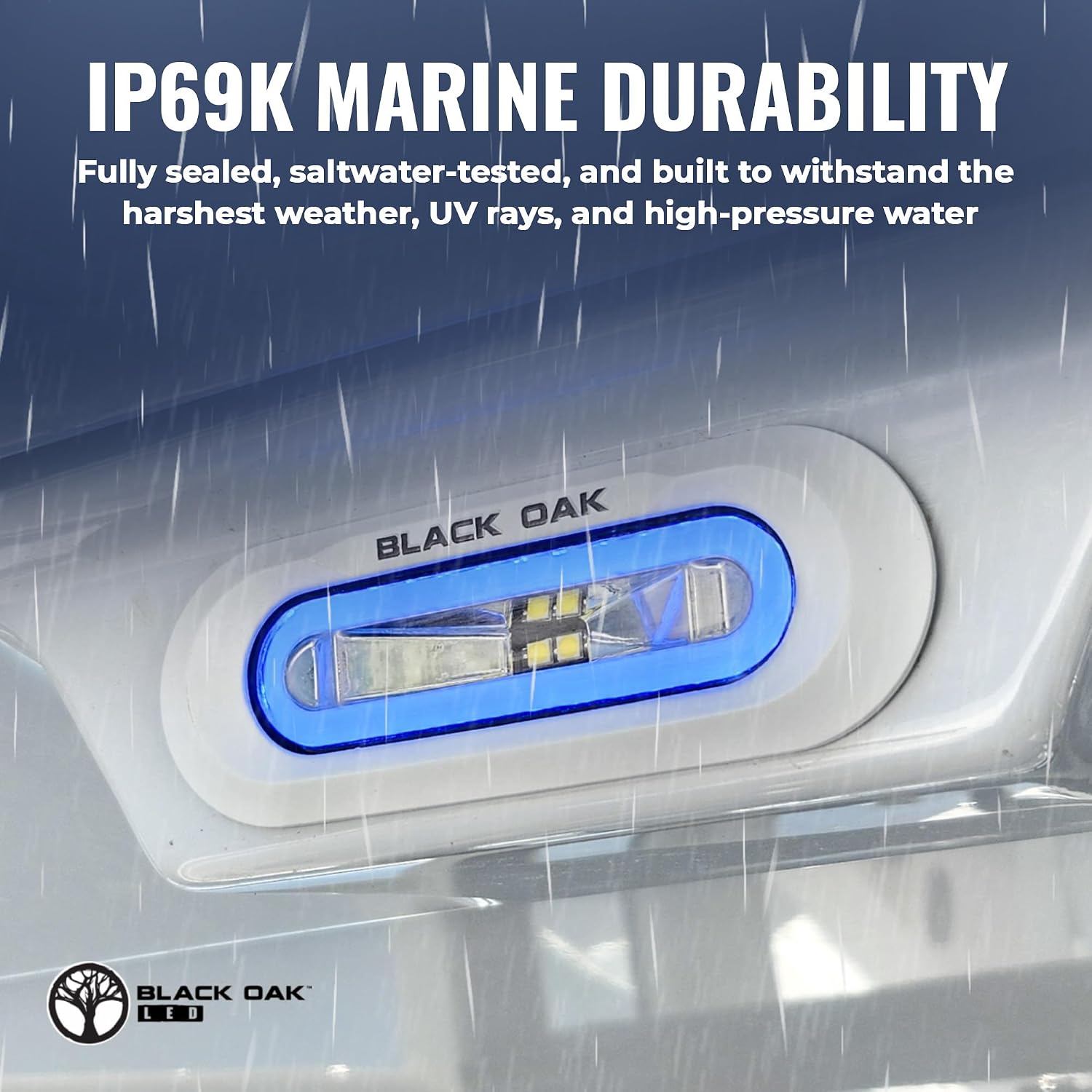 Black Oak Low Pro™ Marine Spreader Light – 2000 Lumens, 120° Beam, IP69K Rated – Flush Mount LED Deck/Dock Fixture for Boats (Black Housing, Amber Halo)