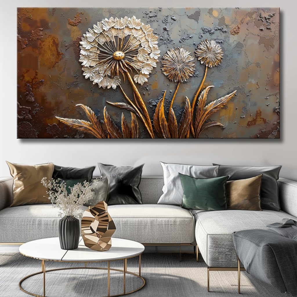 Large White Flower Wall Art with Taupe Background Elegant Flower Framed Floral Canvas Print for Living Room, Bedroom, Dining Room, Home Office Modern Ready to Hang Home Decor - 24'x48'