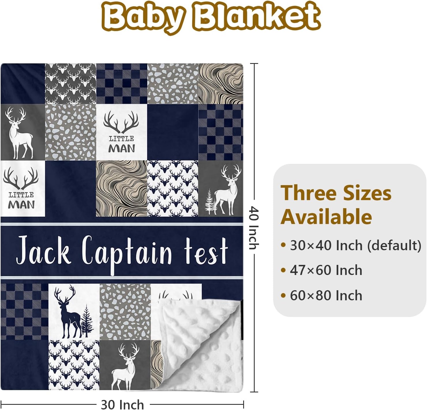 Terwex Personalized Baby Bedding, 5 Pcs Custom Name Bedding Sets for Girls & Boys - Nursery Beds, Soft Toddler Sets for Infant Customized Gifts, Blue Woodland Deer