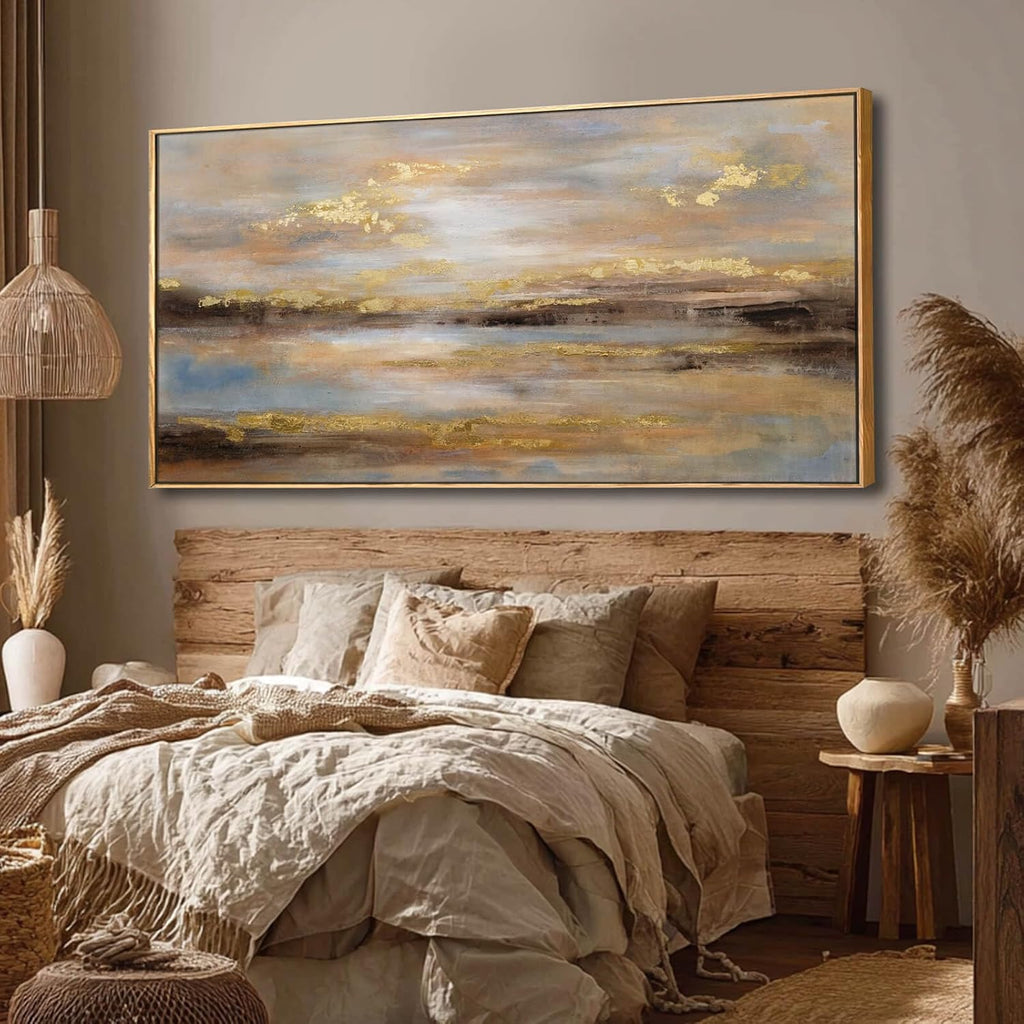 Large Framed Artwork for Living Room Abstract Bedroom Wall Art Gold Abstract Wall Decor Office Home Decor 29'x 58' Canvas Painting Wall Hanging