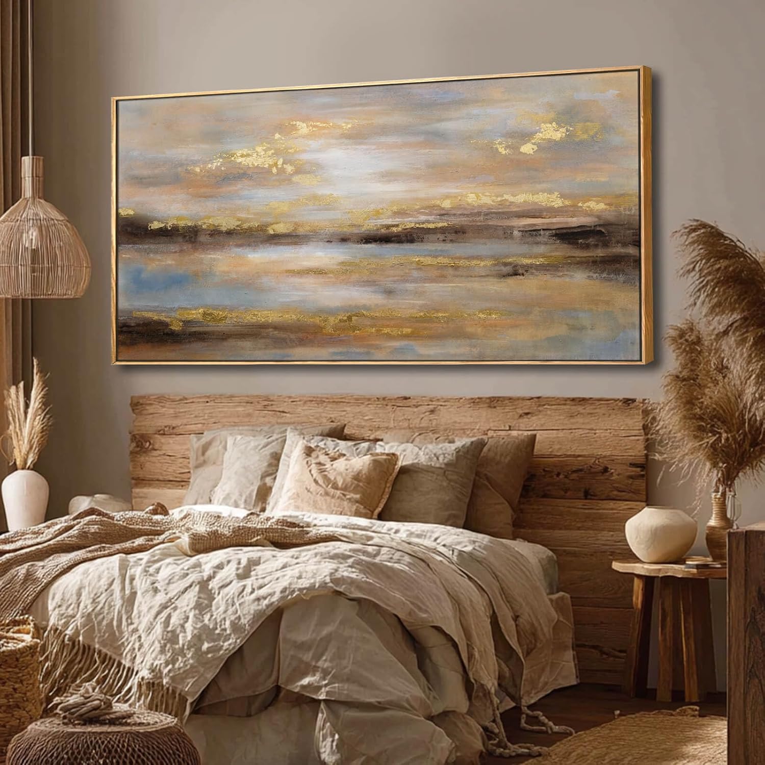 Large Framed Artwork for Living Room Abstract Bedroom Wall Art Gold Abstract Wall Decor Office Home Decor 29'x 58' Canvas Painting Wall Hanging