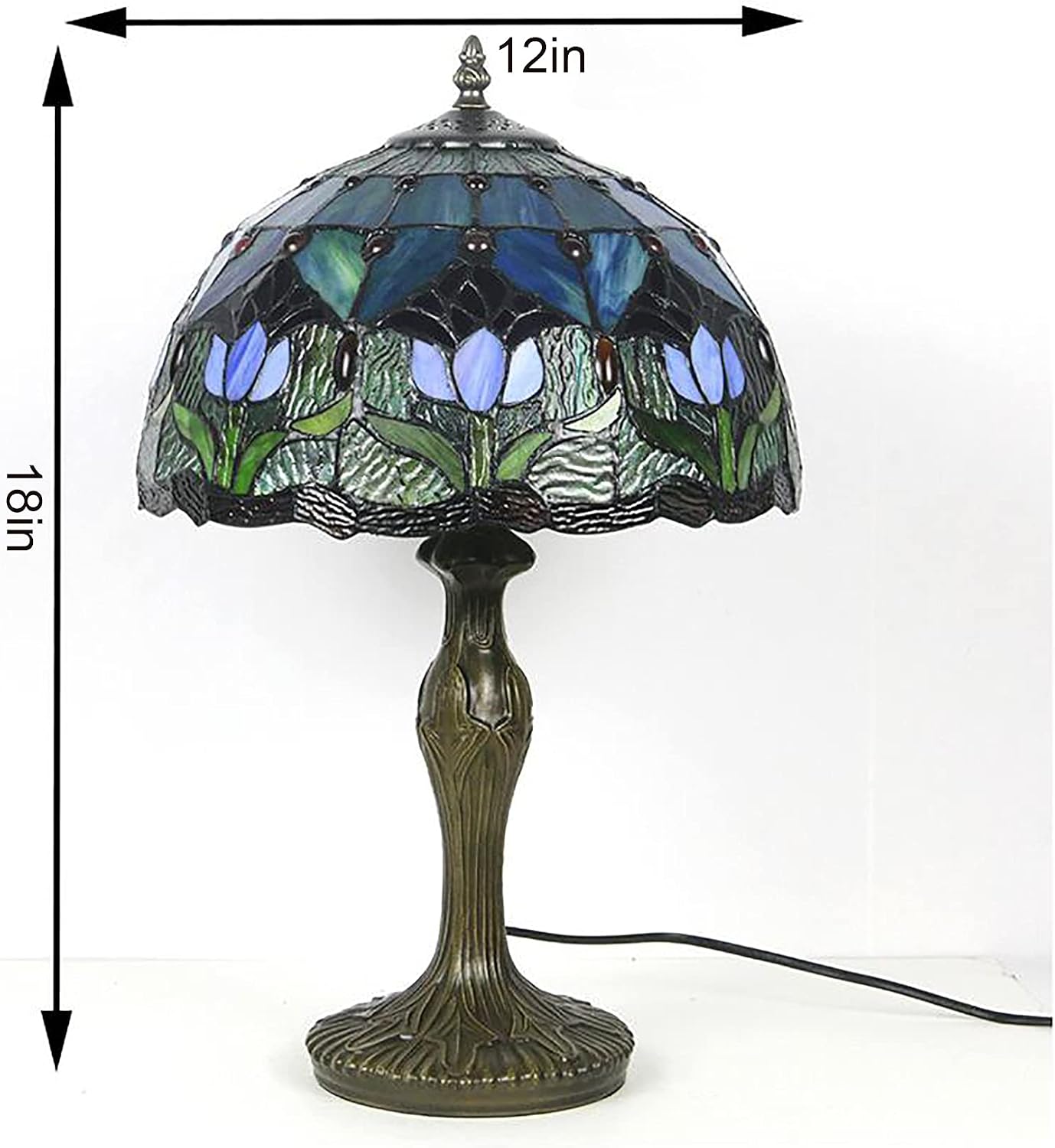 Tiffany Style Table Lamp Stained Glass Lamp Shade Purple Tulip Flower Reading Desk Light 12 Inches for Bedroom Study Living Room Office