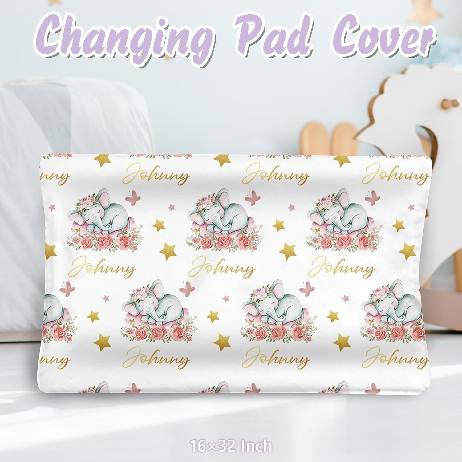 Personalized Baby Crib Bedding Set, 5 Pcs Custom Name Nursery Bedding Set for Girls Boys, Pink Elephant Baby Crib Set for Toddlers Infants, Double Layer Bedding Crib Sets Customized Gifts