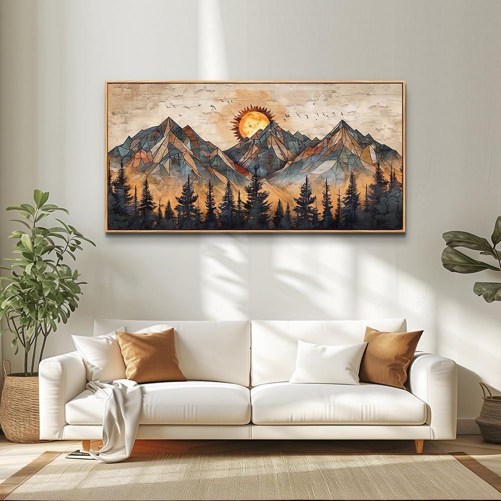 ZUITINGHUA Wood Framed Abstract Wall Art For Living Room Large Canvas Wall Decor For Office Bedroom Decorations Boho Wall Pictures Mountain Landscape Paintings Modern Home Mural Artwork 30x60 In