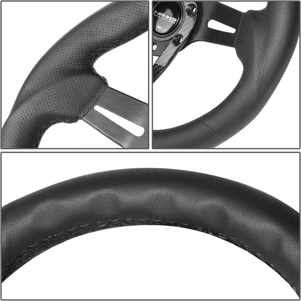 NRG Innovations NRG-RST-002RCF Reinforced Steering Wheel 320mm Sport Lightweight Steering Wheel with Carbon Center Spoke, Black Leather and Rivets