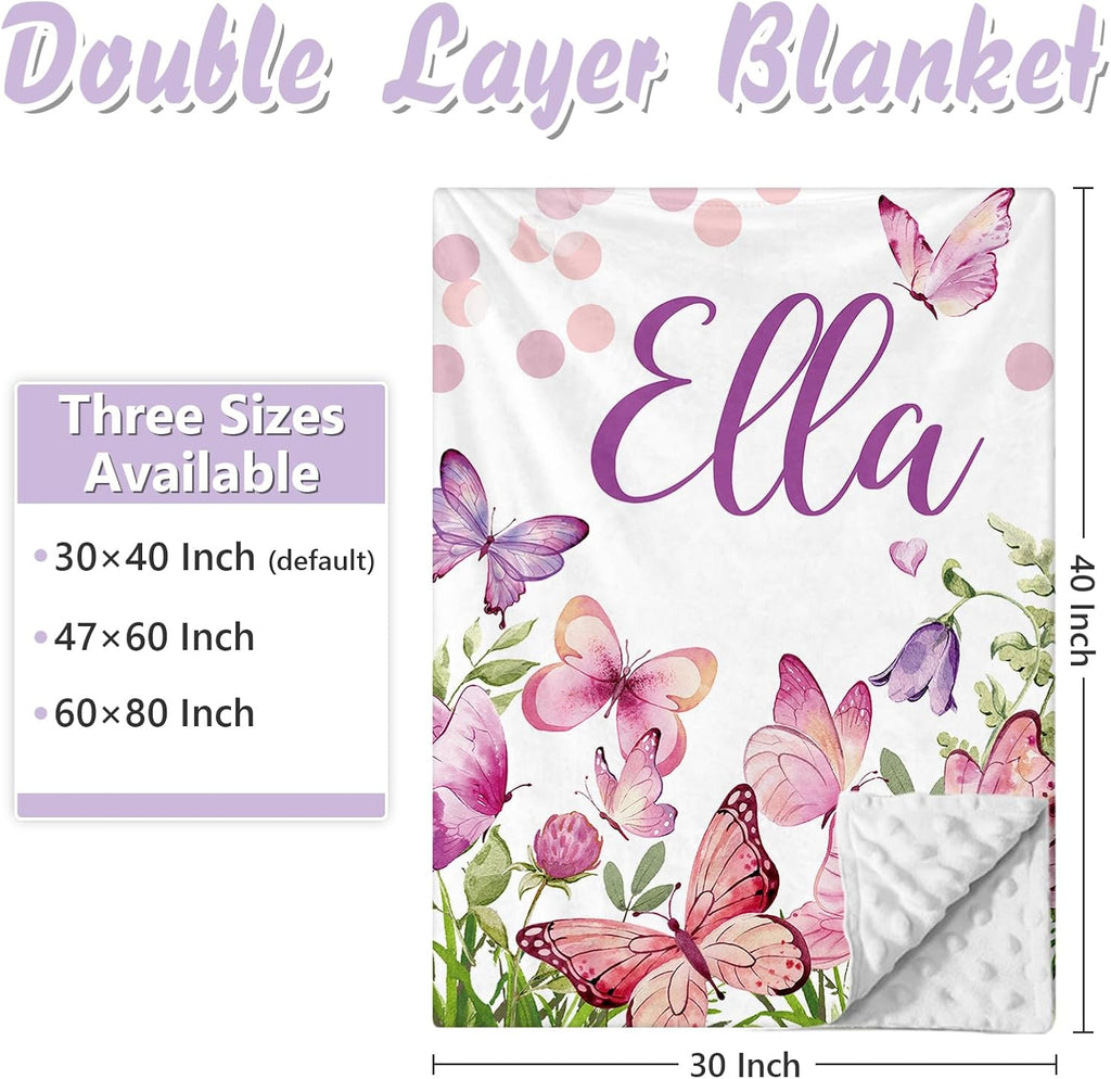 Custom Baby Crib Bedding Set, 5 PCS Personalized Name Baby Crib Sets for Girls Boys, Butterfly Theme Nursery Bedding Sets for Infant Toddler, Double Layer Flannel Bed Set Customized Gifts