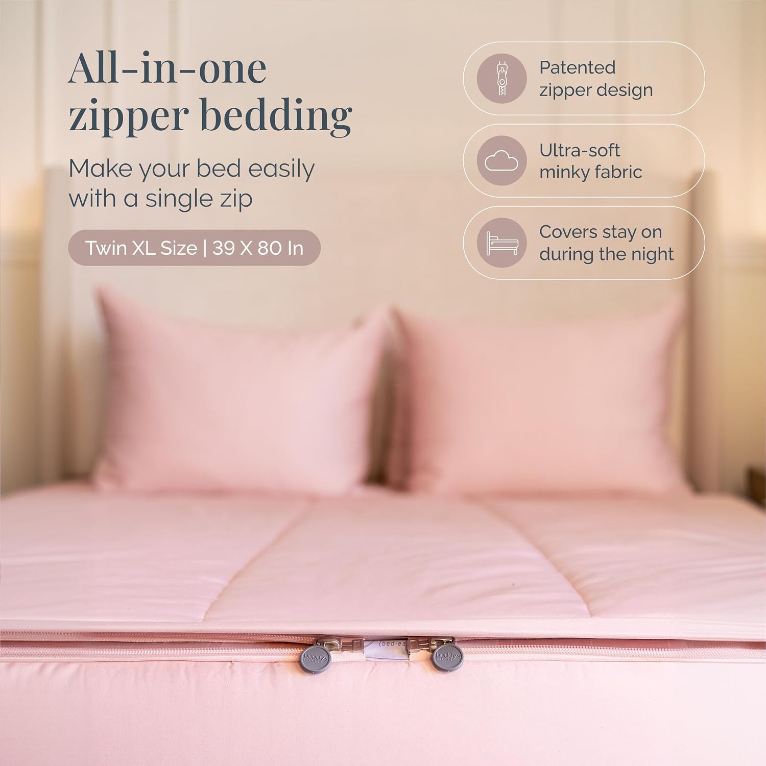 Beddy's All in One Bed in a Bag Zipper Bedding Set, Bottom Sheet, Cuddle Blanket, Comforter, Pillowcase(s) & Sham(s), Minky Interior Sheets with Comforter, Zip Bedding for Dorms, Bunks, Kids & Adults