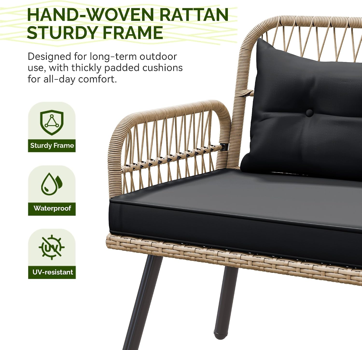 YITAHOME L-Shaped Patio Furniture Set, All-Weather Rattan Outdoor Conversation Sofa with Soft Cushions, Ottomans & Plastic Wood Dining Table for Backyard Deck, Light Brown + Black