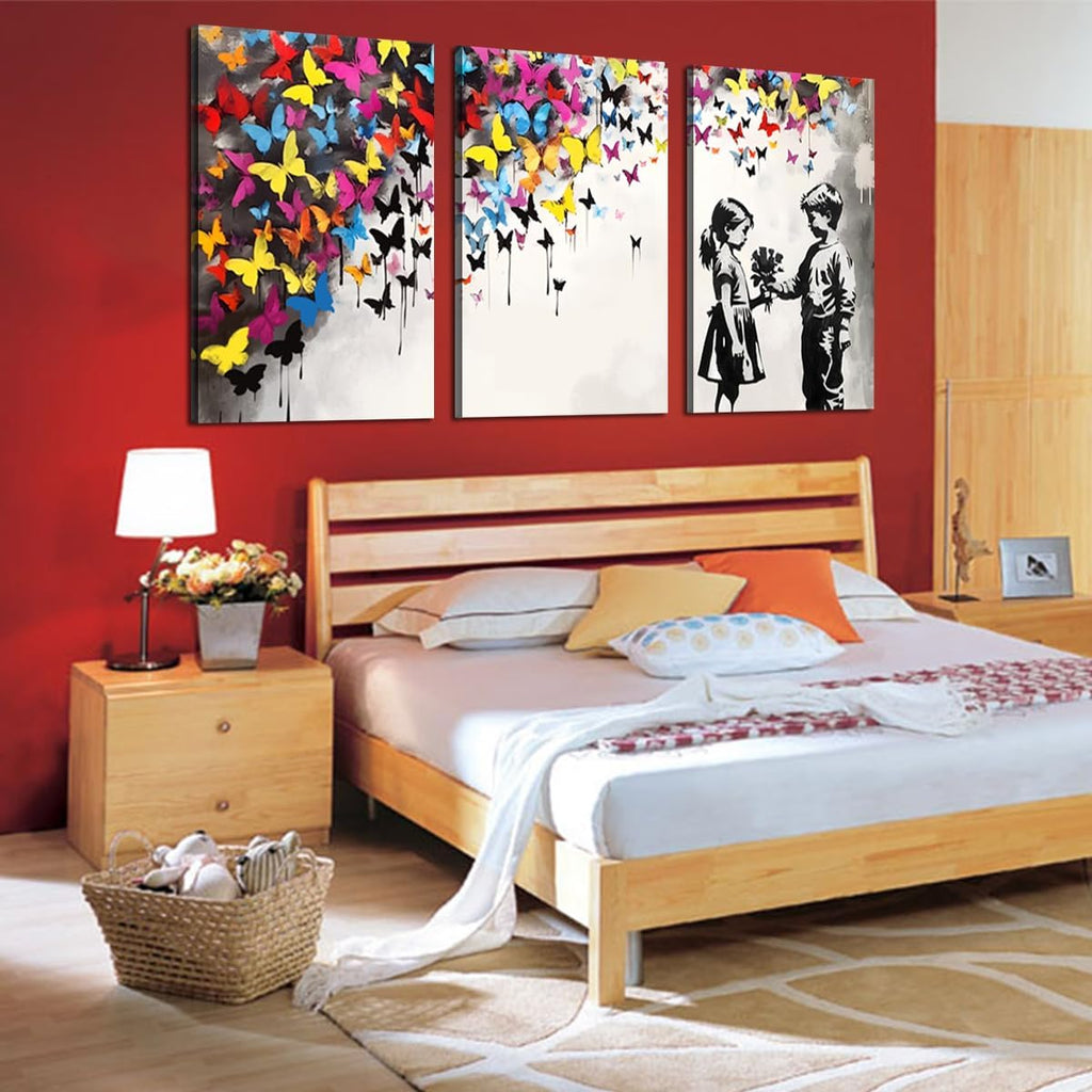 Novatique Banksy Street Wall Art Graffiti Canvas Wall Art Colorful Painting Wall Decor Graffiti Art Butterfly Posters for Living Room Bedroom,24' x 36' x 3pcs