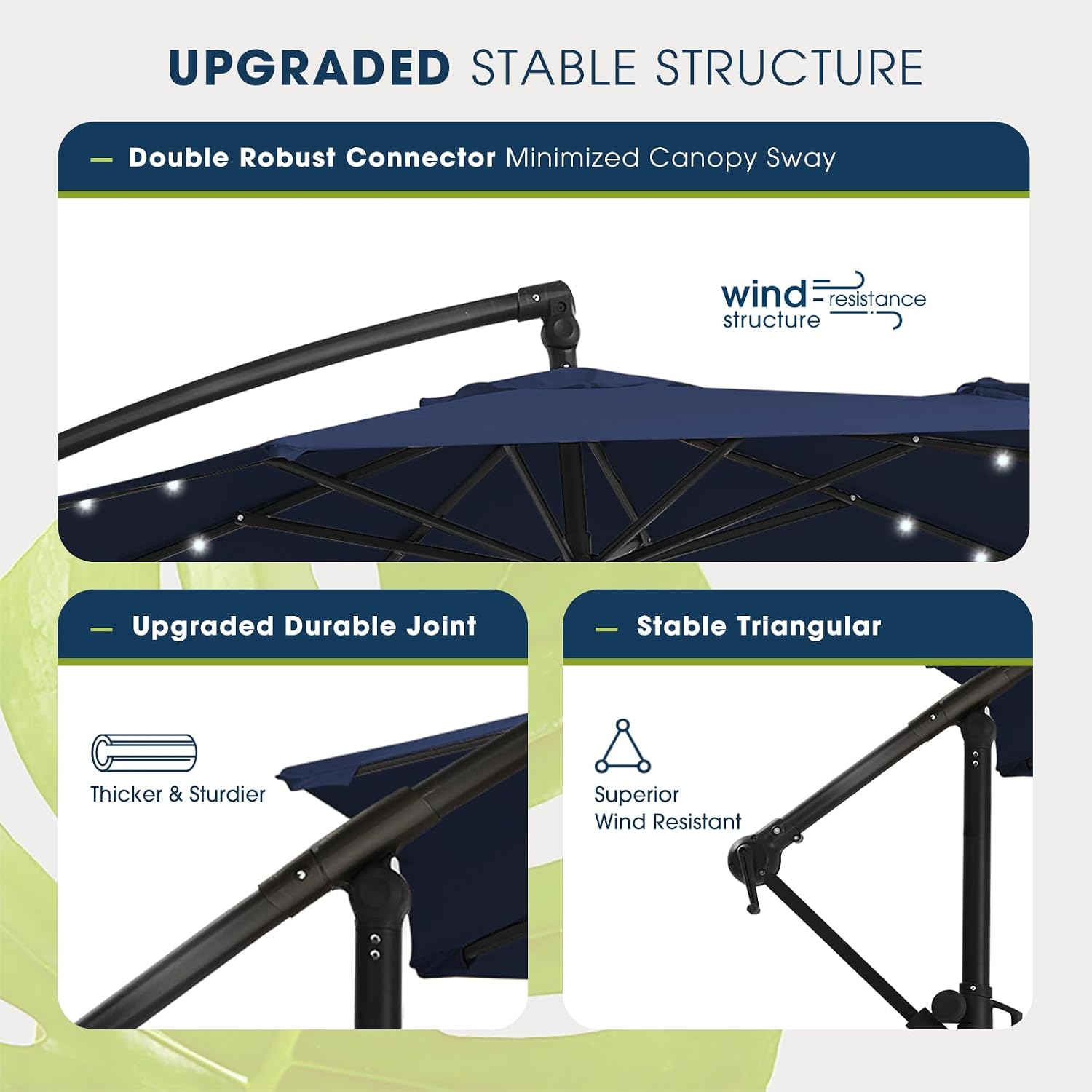 wikiwiki 10FT Solar Patio Offset Umbrella with Base Included, Outdoor Cantilever Umbrella Hanging Umbrellas with Weighted Sandbag Base, Market Patio Umbrella for Backyard, Garden & Deck, Dark Blue