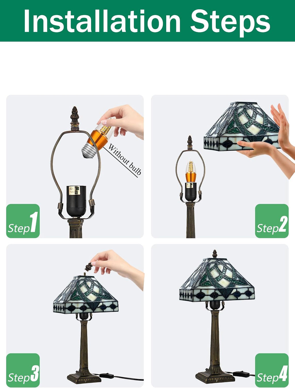 KY&BOSAM Tiffany Table Lamps Irish Celtic 17500 Lumens UL Tiffany Style lamp Light Stained Glass Desk Lamp Shade E26 Bulb Holder Metal Base 8.5*8.5*18 Memory Bedroom Home Office St Patrick's Day Decor