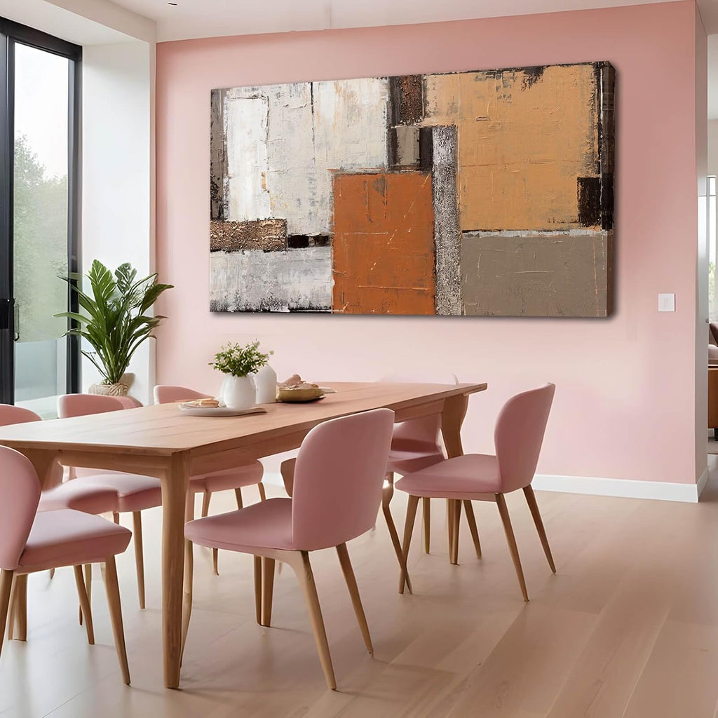 Artexist Orange Abstract Canvas Photo Prints Living Room White Artwork Brown Block Painting for Room 29'x 58' Office Wall Art Bedroom Hallway Decor