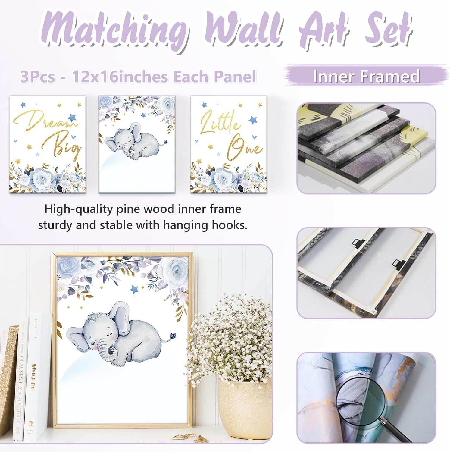 Personalized Baby Crib Bedding Set, 5 Pcs Custom Name Nursery Bedding Set for Girls Boys, Blue Elephant Baby Crib Set for Toddlers Infants, Double Layer Bedding Crib Sets Customized Gifts
