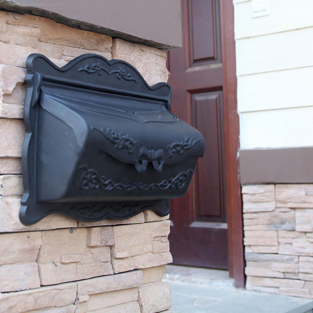 Cast Aluminum Horizontal Wall Mount Mailbox, Outdoor Metal Letter Delivery Box for Newspaper & Secure Post(Black)