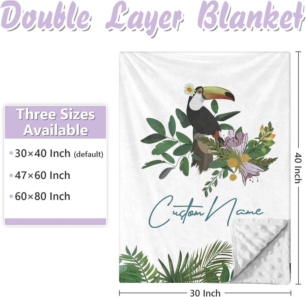 Custom Baby Crib Bedding Set, 5 PCS Personalized Name Baby Crib Sets for Girls Boys, Toucan Theme Nursery Bedding Sets for Infant Toddler, Double Layer Flannel Bed Set Customized Gifts