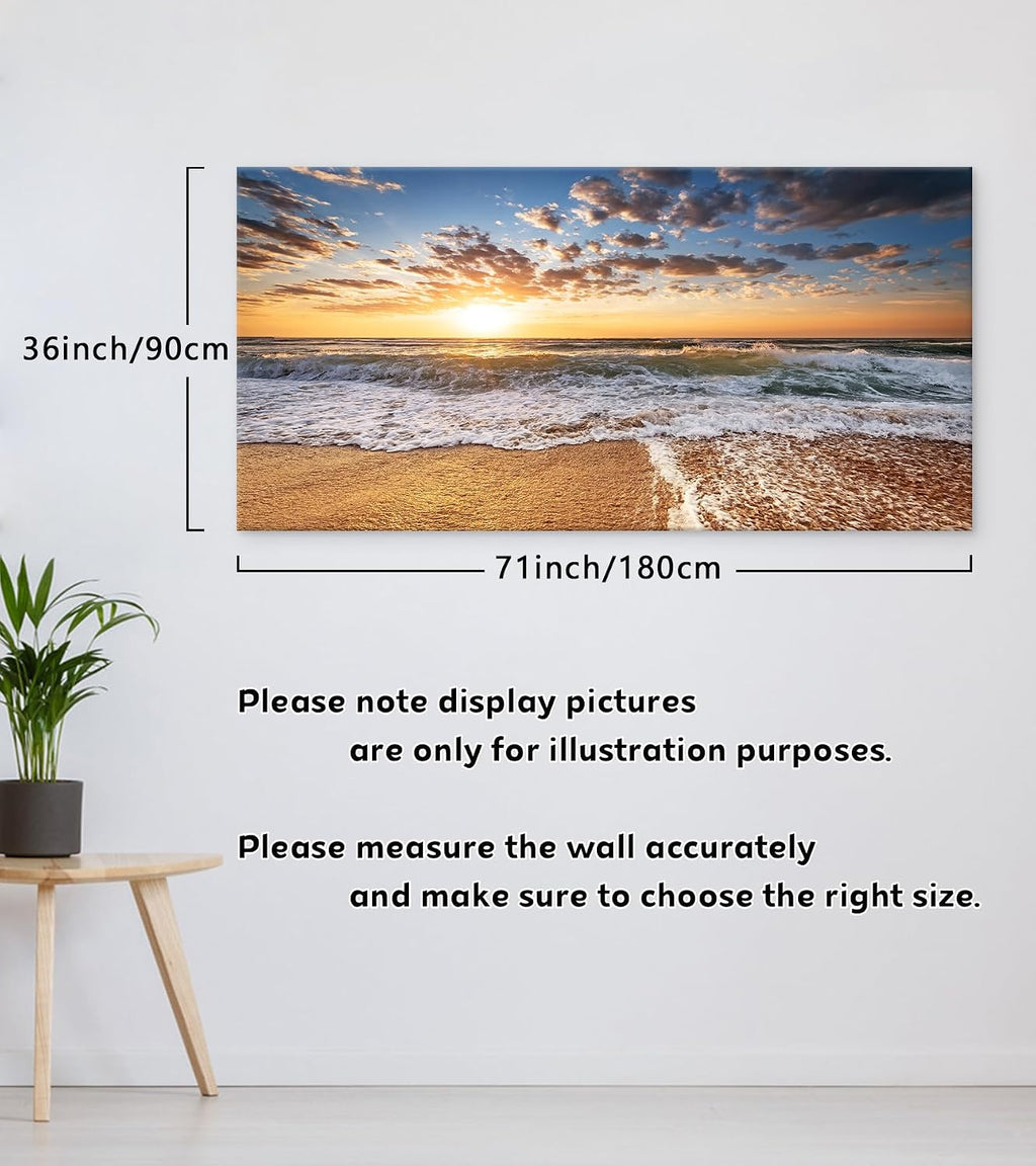 Jiuqinghua Wall Art Decor Large Canvas Print Picture Sunrise over the Sea 1 Panel Ocean Beach Waves Scenery Painting Artwork for Office Wall Decor Home Decoration Stretched and Framed Ready to Hang