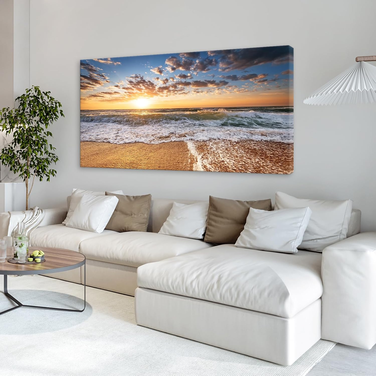 Jiuqinghua Wall Art Decor Large Canvas Print Picture Sunrise over the Sea 1 Panel Ocean Beach Waves Scenery Painting Artwork for Office Wall Decor Home Decoration Stretched and Framed Ready to Hang