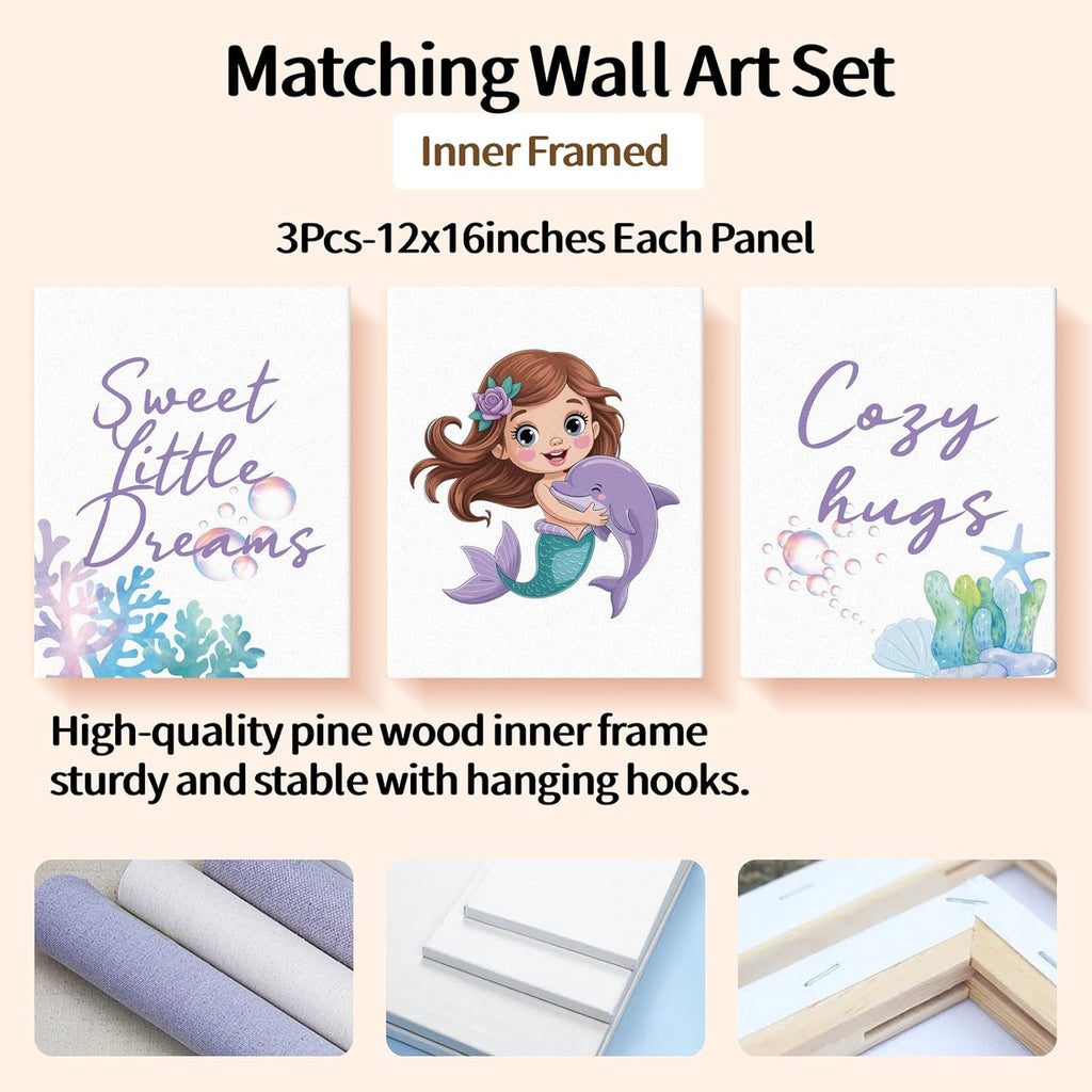 Personalized Baby Crib Bedding Set, Custom Name Nursery Bedding, Mermaid 5 Pcs Baby Bedding Set for Girl Boy, Double Layer Crib Set, Customized Gifts(Fixed Size)