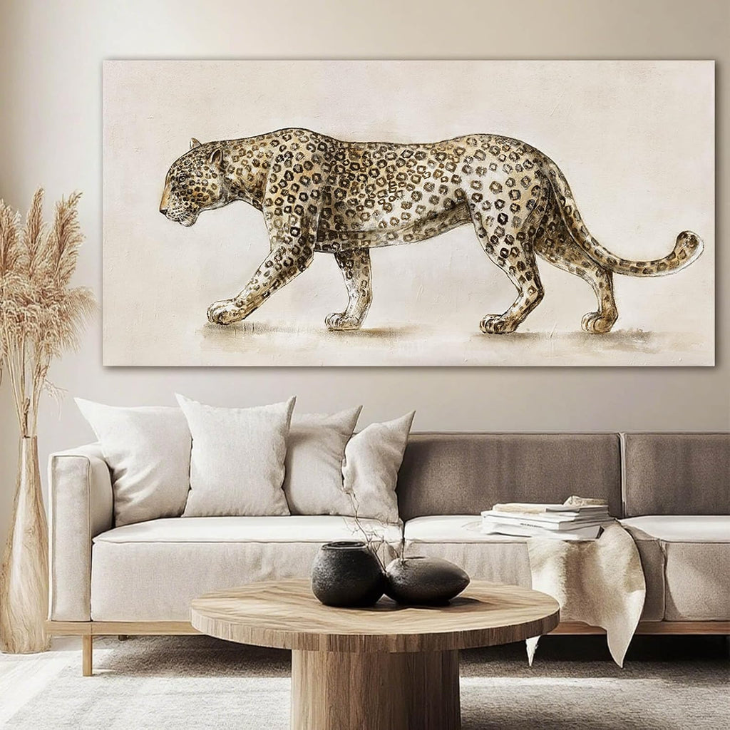 YETHEN WAL Safari Leopard Canvas Wall Art Gray Jungle Animal Canvas Art Neutral Tones Wall Decor for Living Room Bedroom Office Decor 29x58 Inch