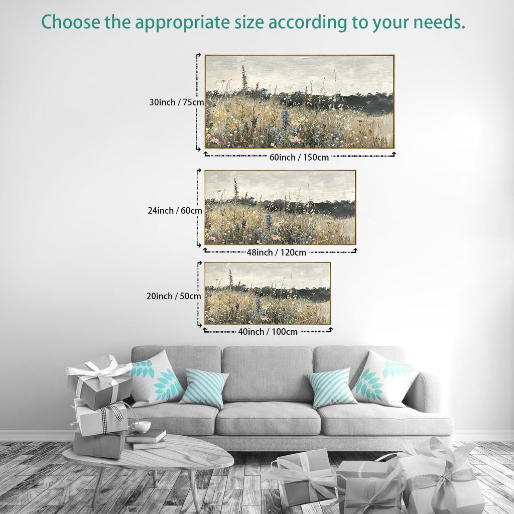 Solid wood Framed Canvas Wall Art Vintage Decor, Classical Oil Painting Canvas Prints Champ fleuri Vintage 20'X40'Wall Art for Home Room Bathroom Decor