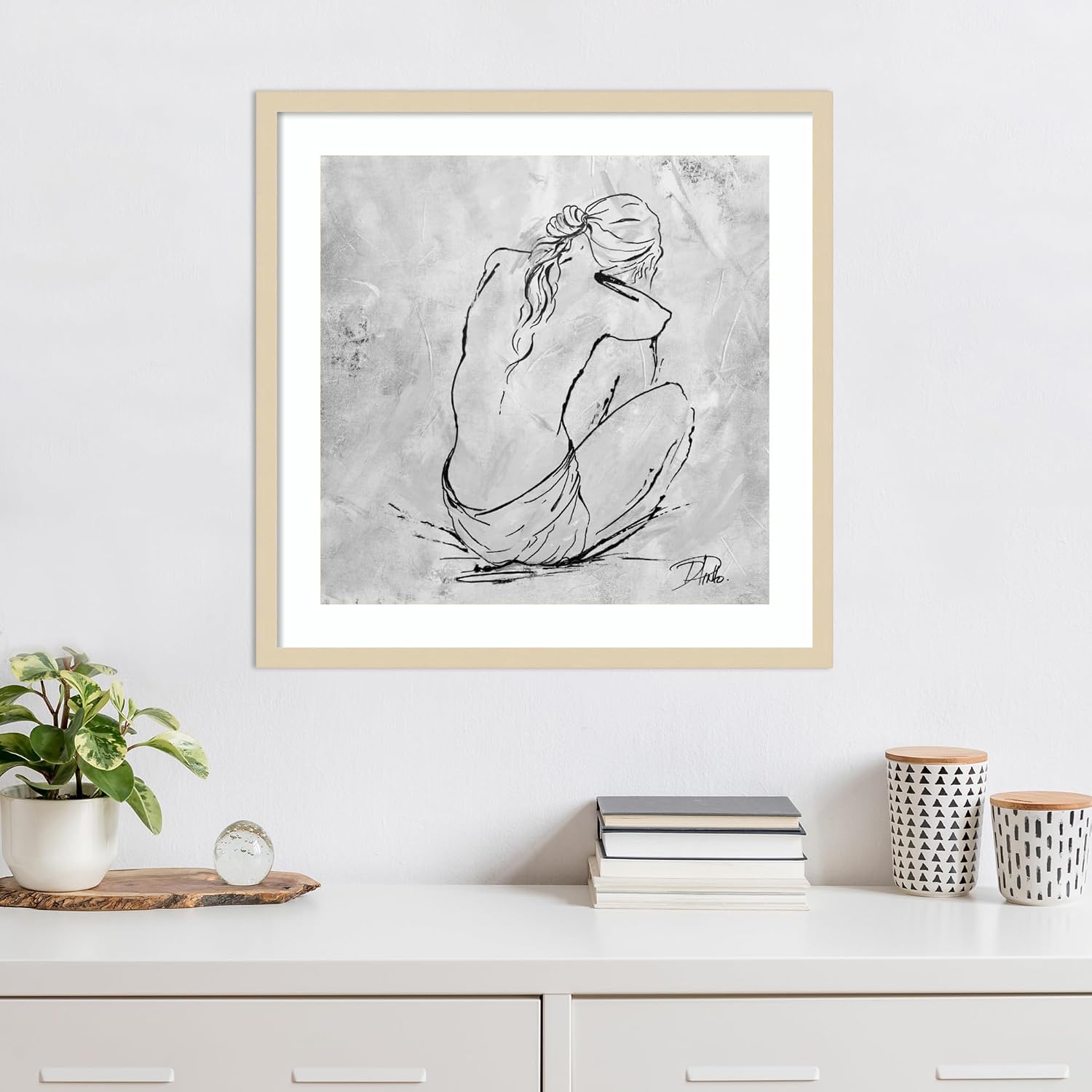 Amanti Art Framed Wall Art Print 25x25 Nude Sketch I by Patricia Pinto, Abstract Wall Art, Modern Contemporary Decor, Medium Poster Painting Artwork for Living Room, Bedroom, Bathroom, Kitchen,