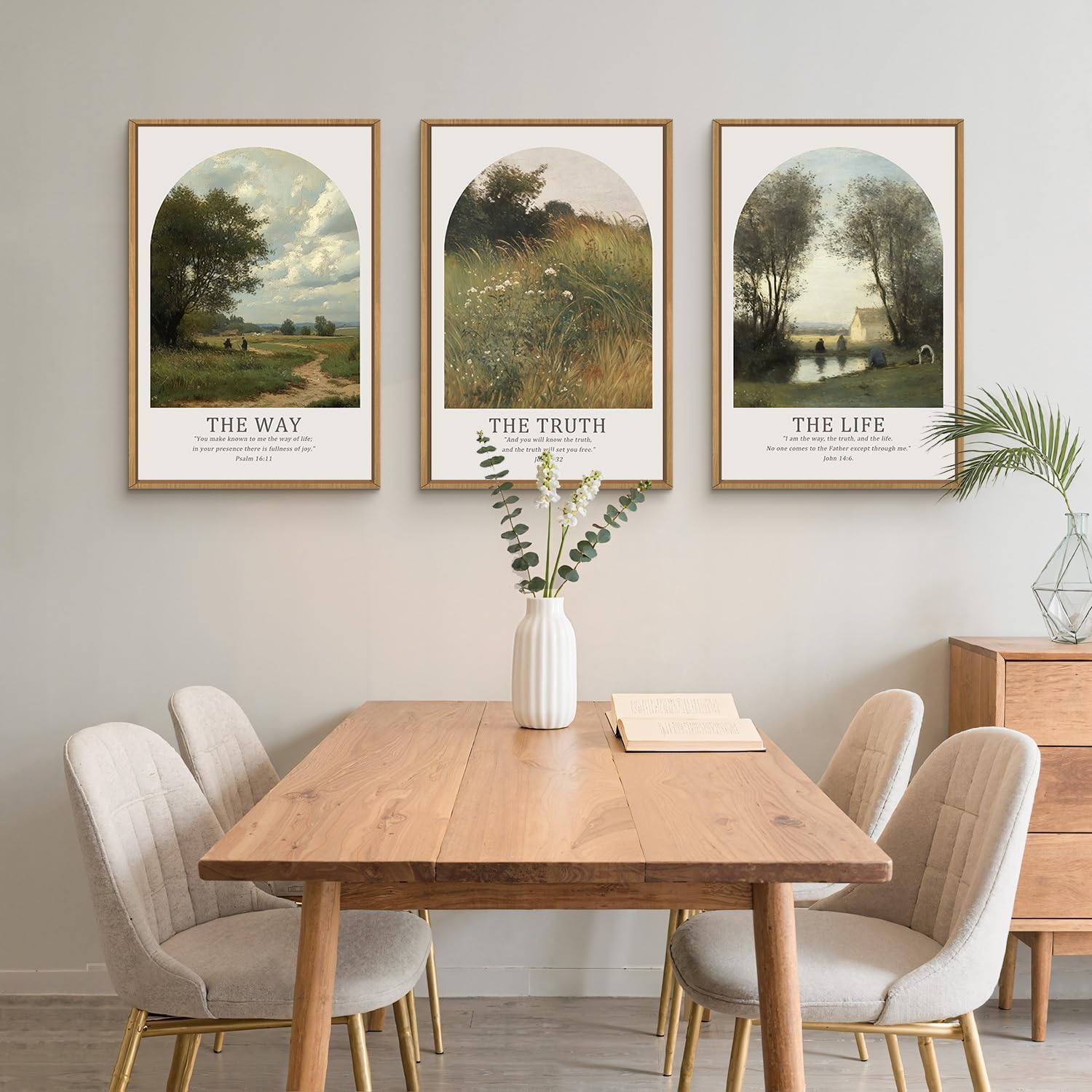 FWIEXA Christian Bible Verse Canvas Wall Art Set 3, Easter Vintage Scripture Framed Painting, Religious Landscape Decor, The Way The Truth The Life Artwork, 24x36In Prints for Living Room,Bedroom,Prayer Room