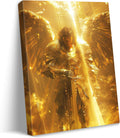 vandlife Bible Stories Canvas Wall Art Heavenly Guardian Archangel Michael Wearing Golden Armor Painting Framed Religious Tranquility Prints for Home Office Decor 36x48in