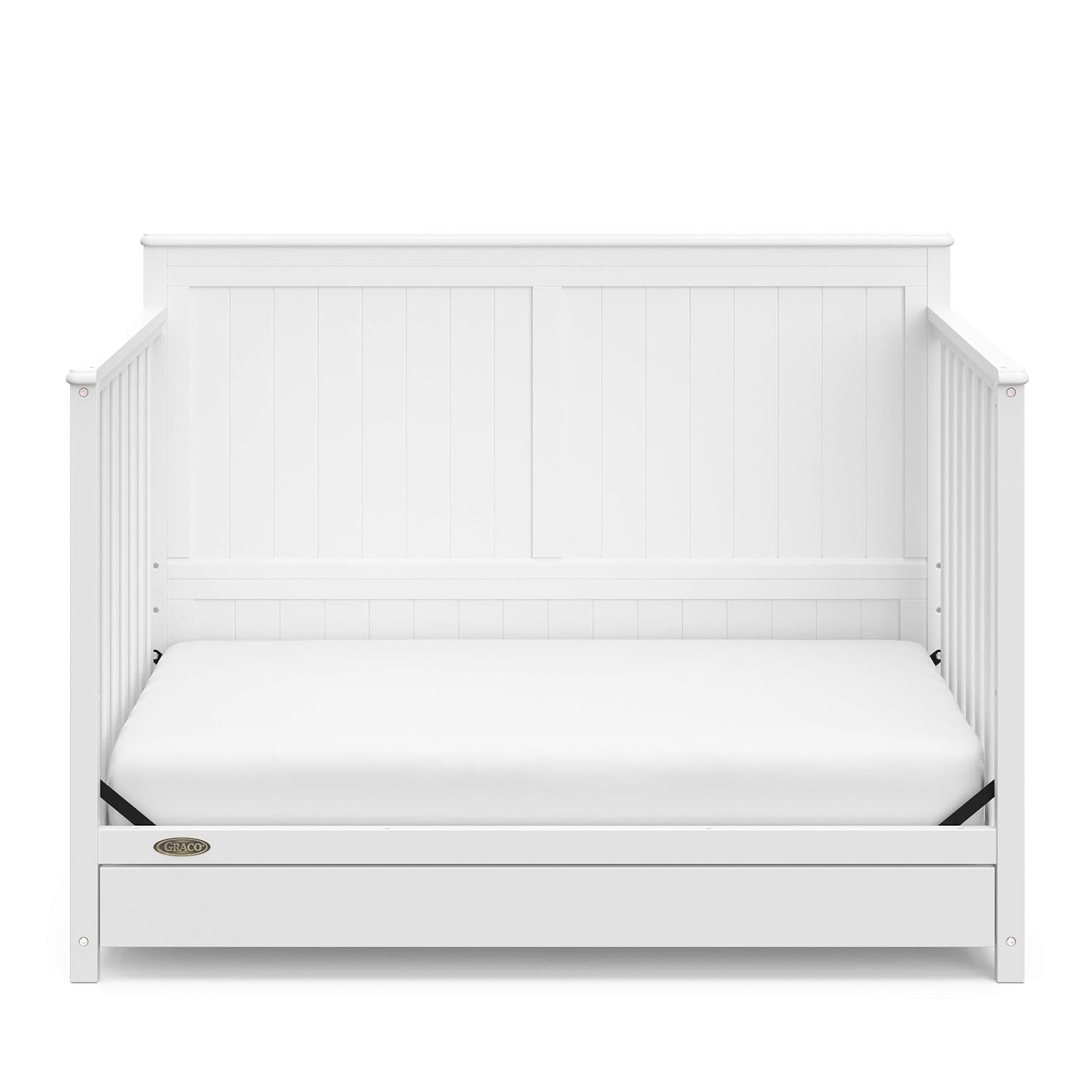 Graco Hadley 5-in-1 Convertible Crib with Drawer – GREENGUARD Gold Certified, Fits Standard Crib Mattress, Converts to Toddler Bed, Daybed and Full Bed, 4 Adjustable Mattress Heights (White)