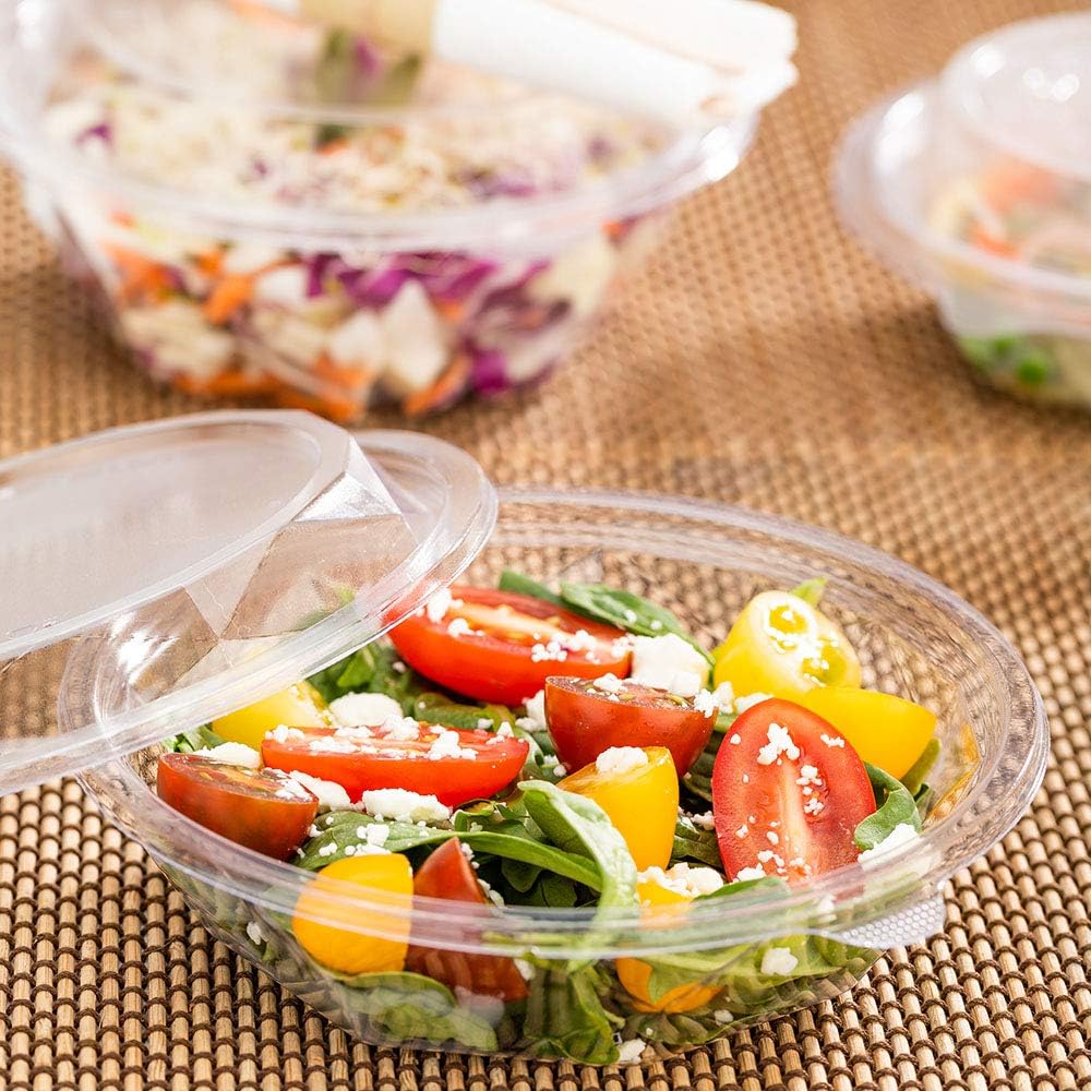 Restaurantware Basic Nature 12 Ounce Disposable Plastic Containers 500 Plastic Salad Bowls - Lids Sold Separately Round Clear PLA Plastic Food Bowls For To Go Meals And Takeaway Orders