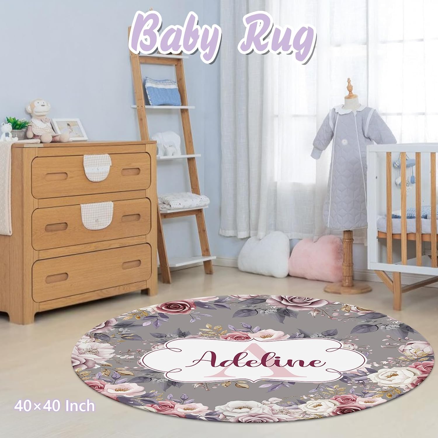 Personalized Baby Crib Bedding Set, 5 Pcs Custom Name Nursery Bedding Set for Girls Boys, Rose Baby Crib Set for Toddlers Infants, Double Layer Bedding Crib Sets Customized Gifts