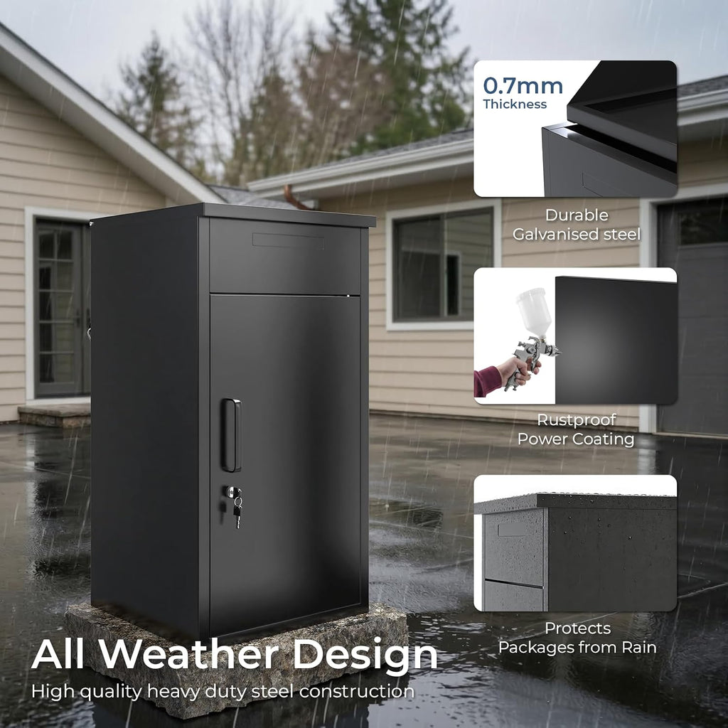 Package Delivery Box for Outside,Lockable Anti-Theft Parcel Drop Box with Mailbox Waterproof Weather Resistant Full Metal Frame (Black, 38.3'x17'x16', Flip-Top)