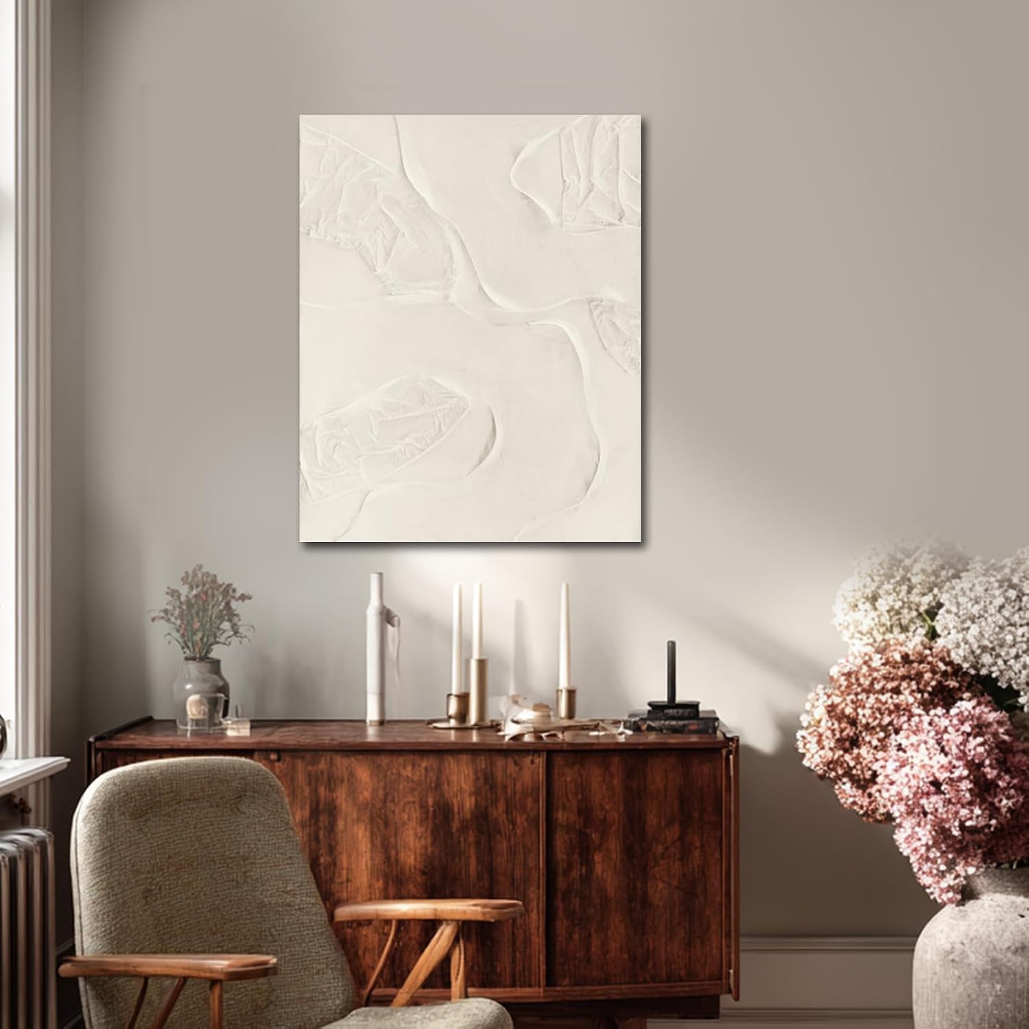 CHUDANHAO Abstract Hand Painted Wall Art Beige Wall Decor Line Hanging Art 32'x40' Large Artwork for Living Room Office Decorations