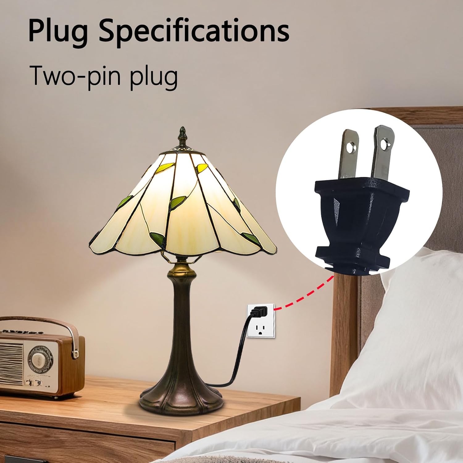 Tiffany Style Table Lamp, Small Stained Glass Lamp for Bedside, Bedroom, Nightstand, Living Room, 12 Inch Mini Vintage Light Included E26 Bulbs with Remote Control (White with Leaves)