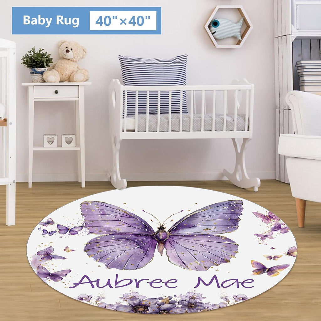 KAINSY Custom Crib Bedding Set 5 Pcs for Baby Girls – Personalized Purple Butterfly Theme, Newborn Sleep Set, Nursery Decor, Toddler Room Essentials, Infant Sleep, Baby Room Accessories, Baby Gift