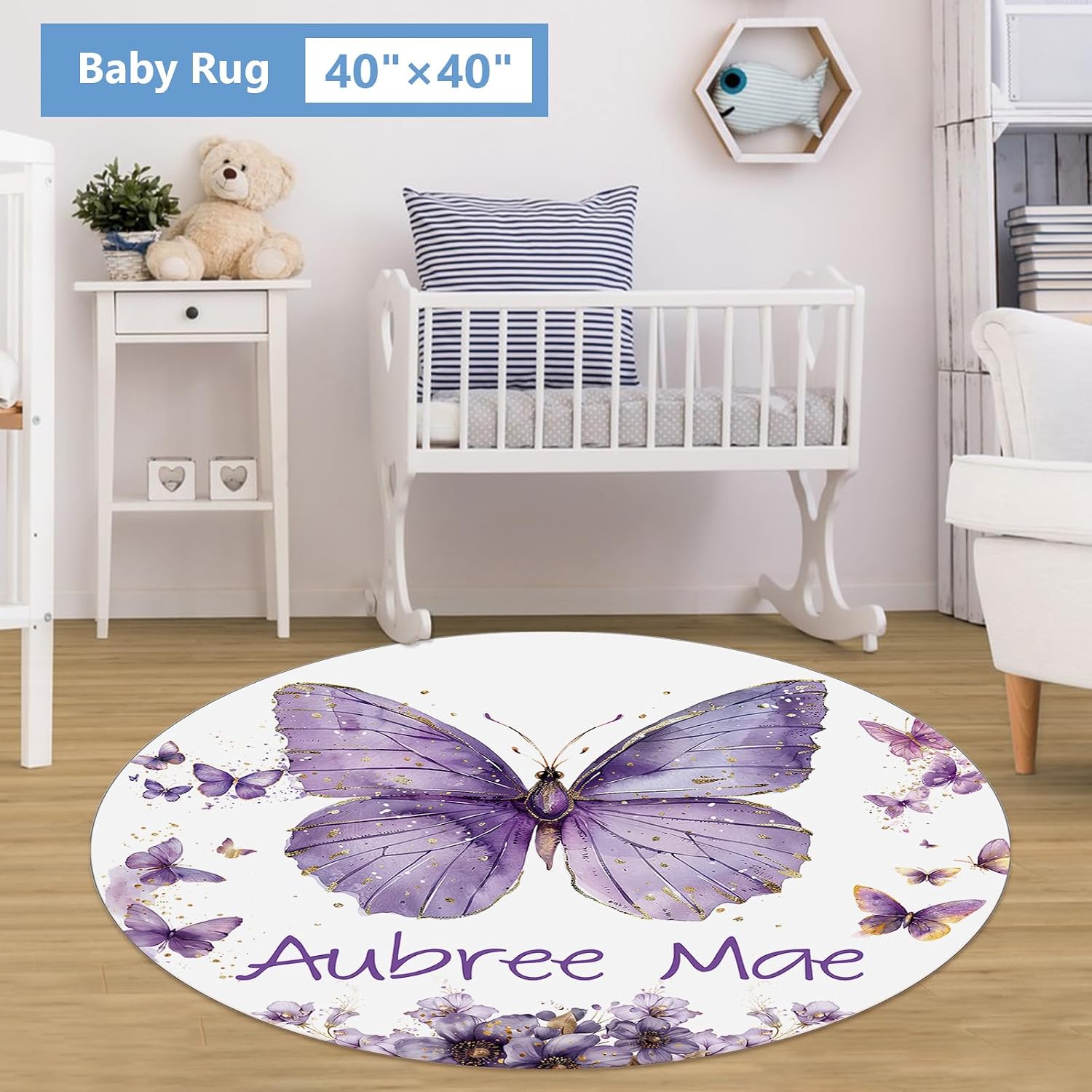 KAINSY Custom Crib Bedding Set 5 Pcs for Baby Girls – Personalized Purple Butterfly Theme, Newborn Sleep Set, Nursery Decor, Toddler Room Essentials, Infant Sleep, Baby Room Accessories, Baby Gift