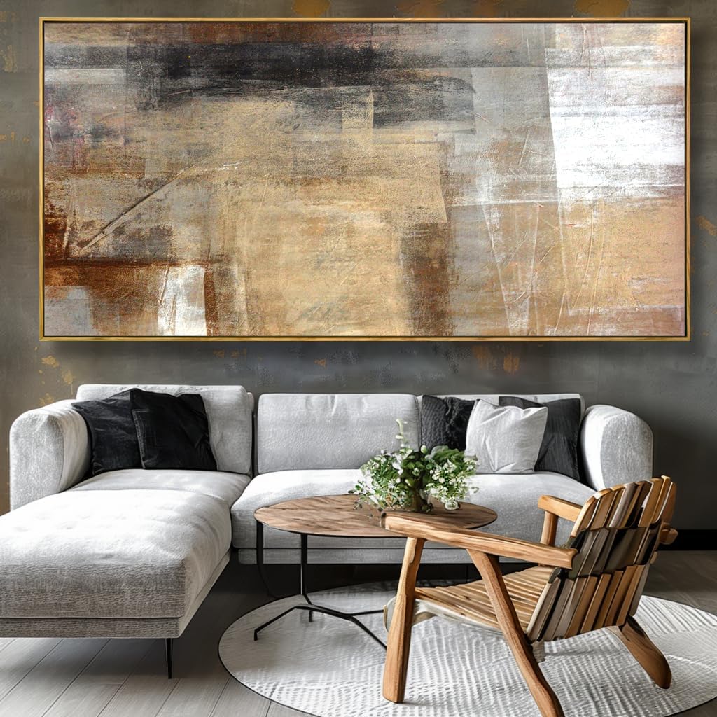 Wall Art Abstract Wall Decor Yellow Black Ink Canvas Painting Modern Artwork for Living Room Bedroom Dining Room Home Office Decor 30'x60' with Framed