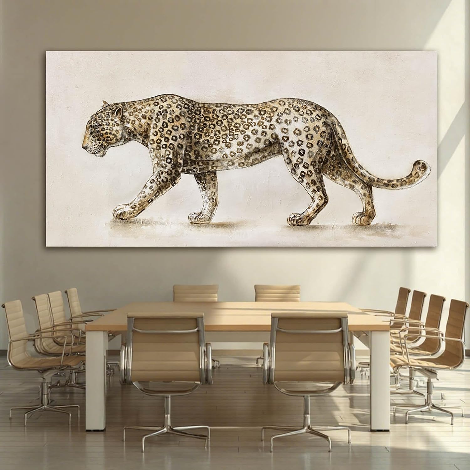 YETHEN WAL Safari Leopard Canvas Wall Art Gray Jungle Animal Canvas Art Neutral Tones Wall Decor for Living Room Bedroom Office Decor 29x58 Inch