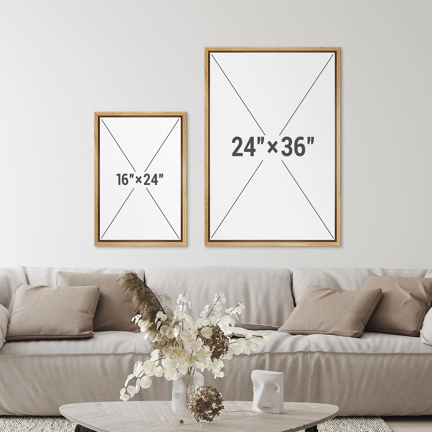 SIGNFORD Framed Canvas Print Wall Art Set Abstract Green Waves Illustration Modern Art Decorative Nordic Minimal Zen for Living Room, Bedroom, Office - 24'x36'x3 Natural