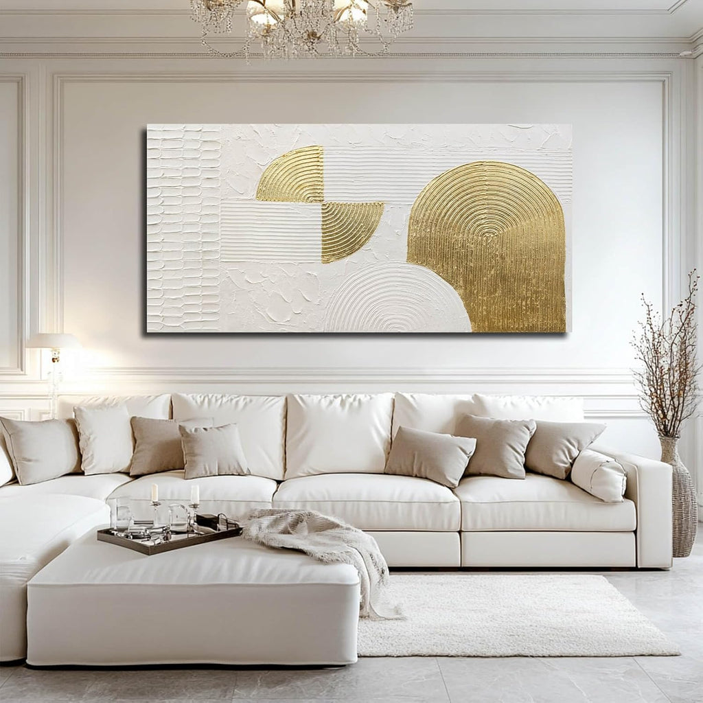 VAYIMDH Large Canvas Wall Art for Living Room Gold Wall Decor White Paintings Abstract Pictures Hand Drawn Arts for Office Hotel 29'x58'