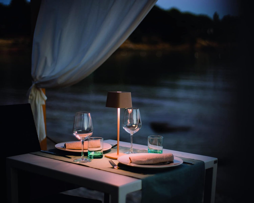 Zafferano, Ofelia Pro Lamp, Rechargeable Cordless Table Lamp with Touch Controls, Suitable for Indoor and Outdoor, Dimmer, 2700-3000 K, Height 12 Inches, Sand Color