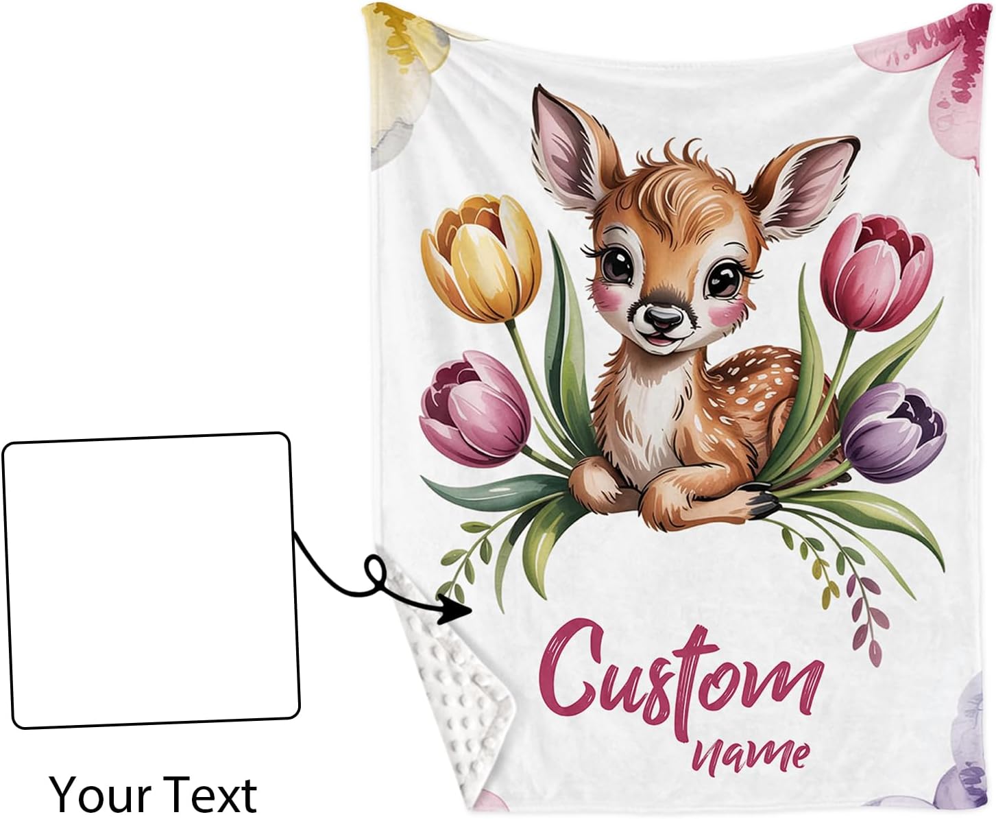 Personalized Crib Bedding Set for Baby Girls, Custom Name Baby Crib Sets 5-Pcs - Toddler Double Layer Blanket Fitted Sheet Changing Pad Cover Rug Wall Art Set, Sika Deer Theme Nursery Décor