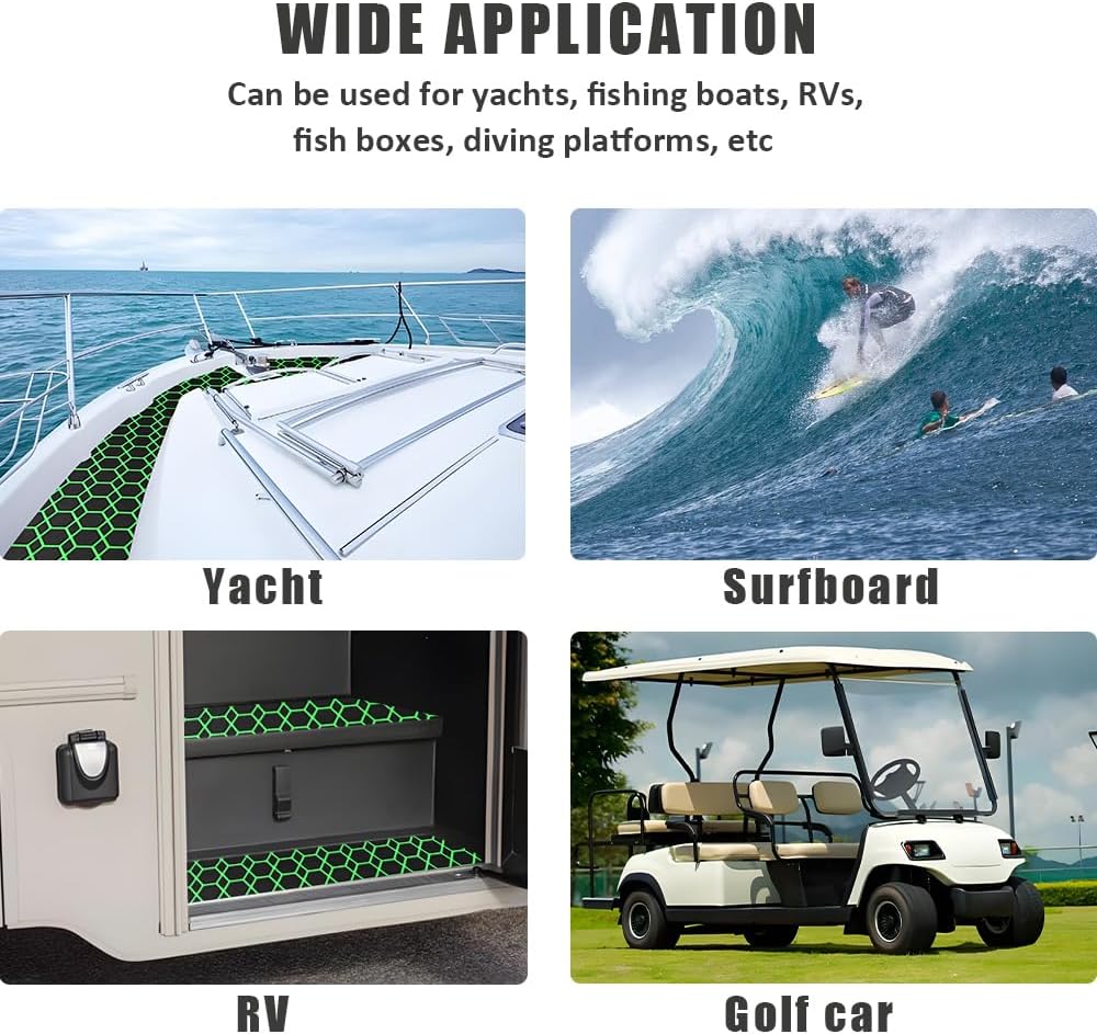 98.4'X43.31' Diamonds and Hexagons EVA Self-Adhesive Boat Flooring and Decorative Fish for Yacht Pool Boat Flooring Sheet Thick Non-Skid mat (Black and Green, 98.4'X43.31')