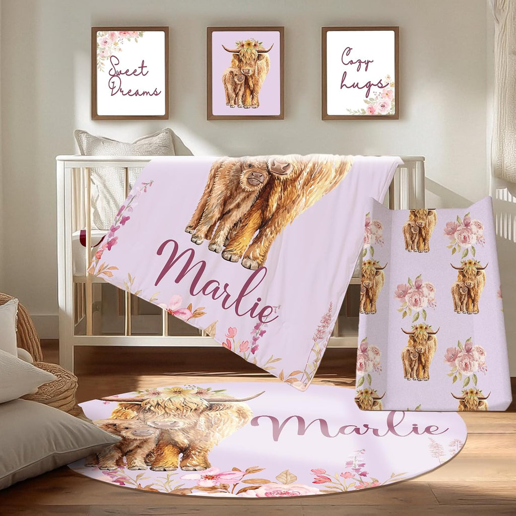Personalized Baby Crib Bedding Set, Custom Name Nursery Bedding, Yak 5 Pcs Baby Bedding Set for Girl Boy, Double Layer Crib Set, Customized Gifts(Fixed Size)