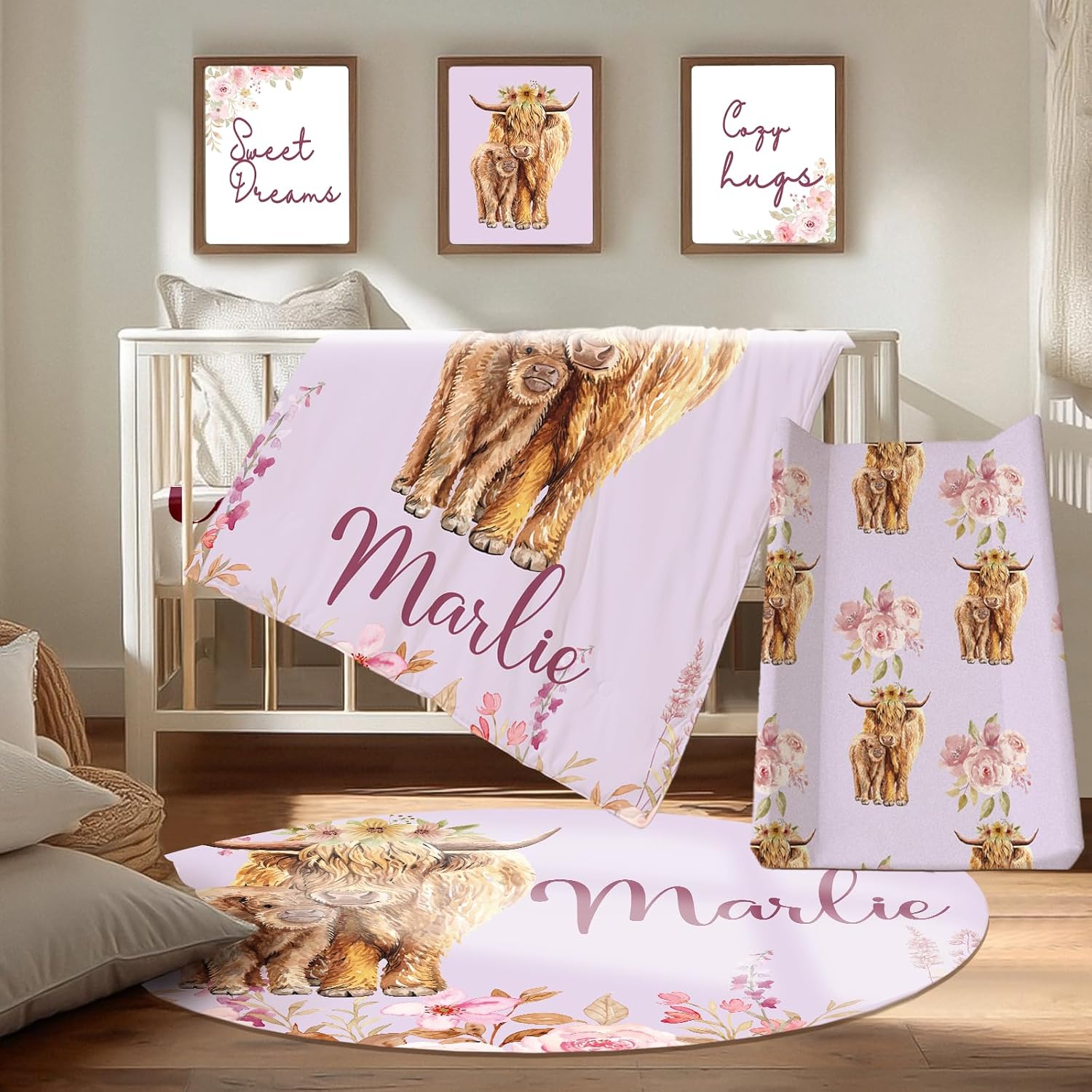 Personalized Baby Crib Bedding Set, Custom Name Nursery Bedding, Yak 5 Pcs Baby Bedding Set for Girl Boy, Double Layer Crib Set, Customized Gifts(Fixed Size)