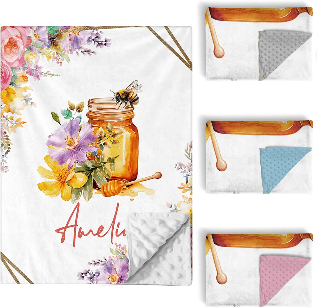 Personalized Baby Crib Bedding Set, 5 Pcs Custom Name Nursery Bedding Set for Girls Boys, Honey & Bee Baby Crib Set for Toddlers Infants, Double Layer Bedding Crib Sets Customized Gifts