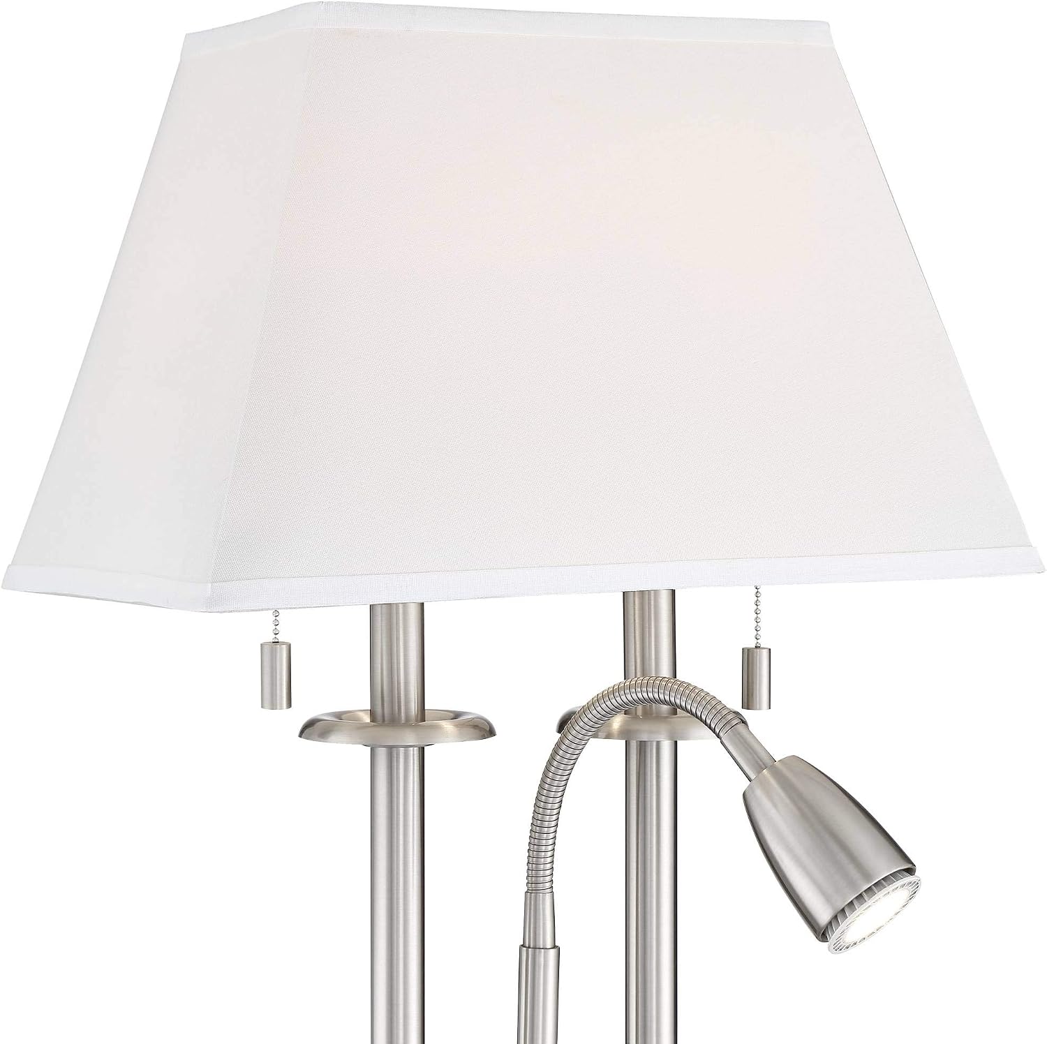 Possini Euro Design Dexter 26' High Modern Table Lamp with USB Charging Ports A+C and AC Power Outlet in Base Brushed Nickel LED Reading Light White Linen Shade Bedroom Living Room House Desk