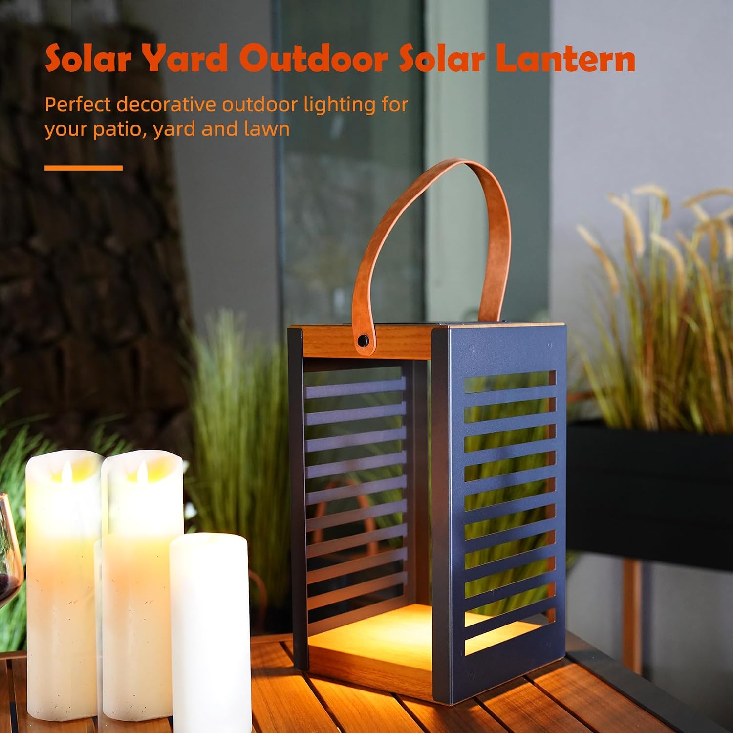 Solar Yard 2-Pack Outdoor Floor Lamp Solar Powered Light, Patio Waterproof Metal Solar Lantern with Handle, Plant Decor for Patio, Yard, Porch, Large+Small