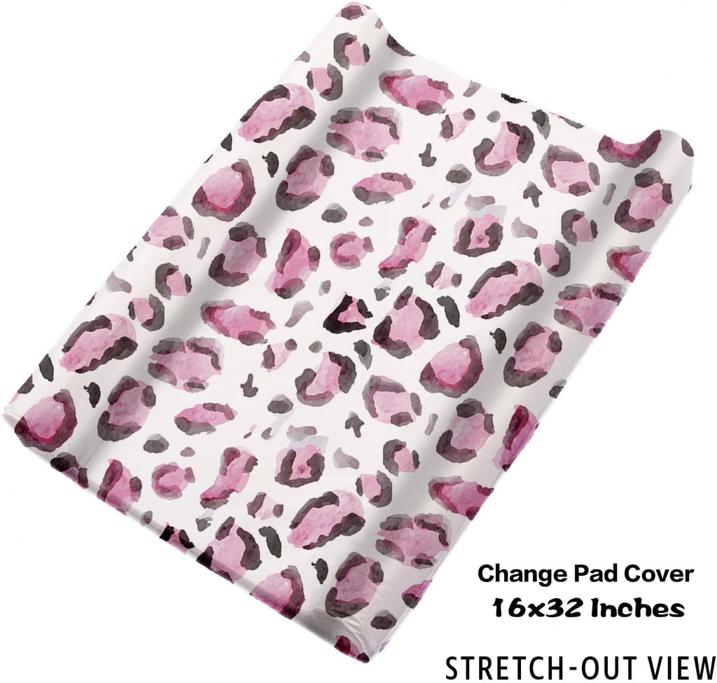 TOOTANN Custom Baby Crib Bedding Set, 5 Pcs Personalized Name Baby Crib Sheets for Kid Toddler Infant, Pink Background Leopards Nursery Bedding Set