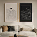 Large Framed Black and Beige Neutral Abstract Wall Art for Living Room, Set of 2 Modern Canvas Prints Paintings Artwork for Walls, Mountain and Moon Pictures for Bedroom Hallway Wall Decor 24x36 In