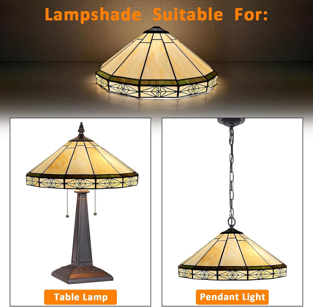 Capulina Tiffany Lamp Shade 16 Inches Wide Accessories Replacement Cream Style Stained Glass Lampshade for Table Lamp Floor Lamp